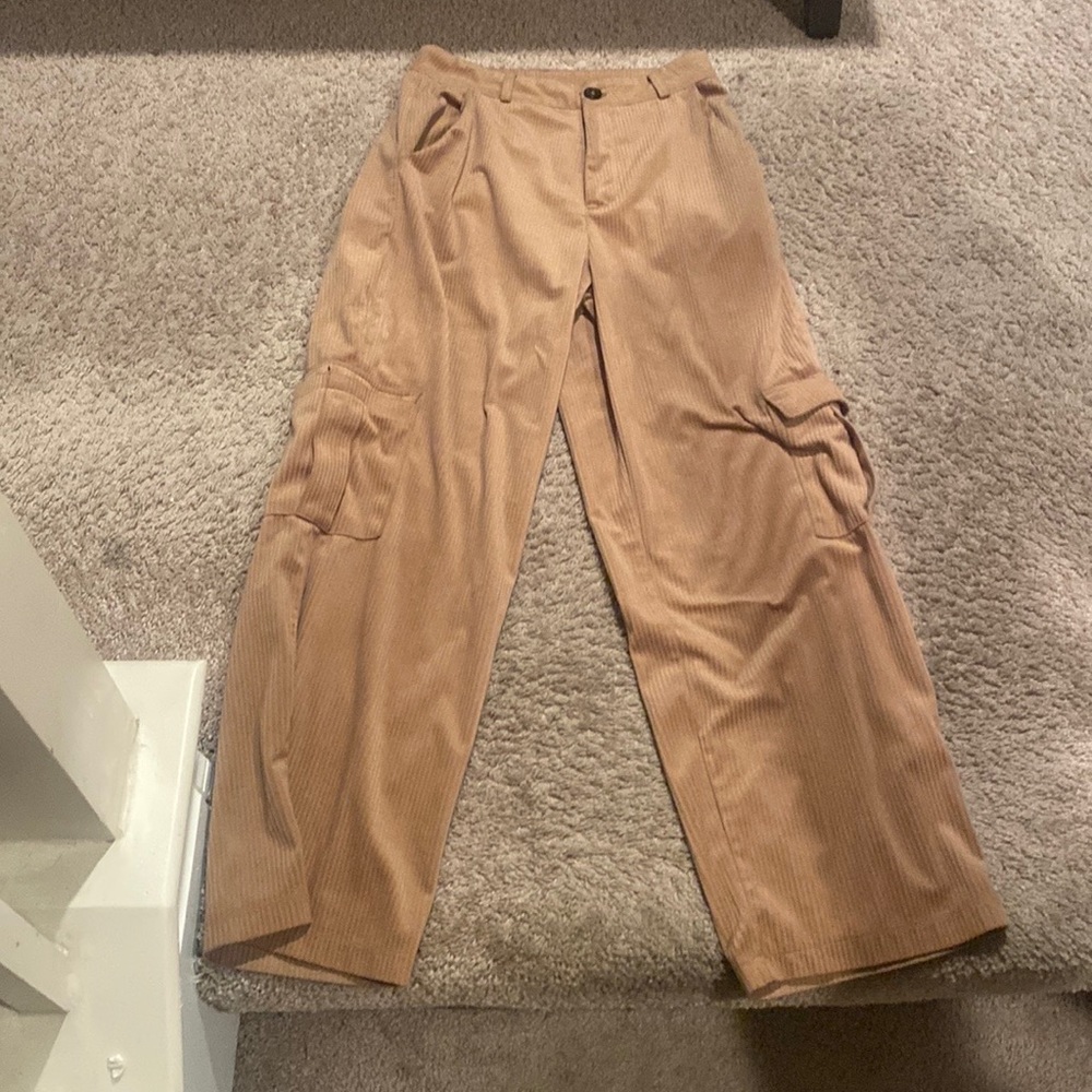 shein ezwear flap pocket cord pants, brand: shein, color: khaki
